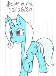 Size: 749x999 | Tagged: safe, artist:cmara, imported from derpibooru, trixie, pony, unicorn, female, mare, raised hoof, simple background, solo, traditional art, white background