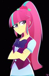 Size: 2046x3132 | Tagged: safe, artist:xan-gelx, imported from ponybooru, sour sweet, equestria girls, friendship games, black background, crossed arms, female, freckles, high res, necktie, simple background, solo