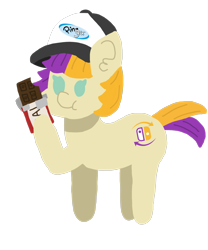 Size: 5000x6000 | Tagged: safe, alternate version, artist:switcharoo, imported from derpibooru, oc, oc only, oc:switcharoo, earth pony, pony, derpibooru community collaboration, 2021 community collab, baseball cap, cap, chocolate, dalokohs bar, earth pony oc, female, food, hat, logo, mare, nintendo switch, pingu, simple background, solo, team fortress 2, transparent background