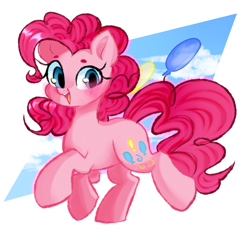 Size: 1000x1000 | Tagged: safe, artist:thieftea, imported from derpibooru, pinkie pie, earth pony, pony, balloon, blushing, cloud, cute, diapinkes, female, mare, open mouth, sky, solo