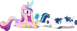 Size: 4602x1842 | Tagged: safe, artist:bluetech, artist:pinkiemina, edit, editor:slayerbvc, imported from derpibooru, vector edit, princess cadance, shining armor, alicorn, unicorn, crown, exhausted, eyes closed, female, hoof shoes, jewelry, levitation, lying down, magic, male, mare, messy mane, peytral, prone, regalia, simple background, sitting, sleeping, snoozing on floor, stallion, stubble, telekinesis, transparent background, underhoof, vector