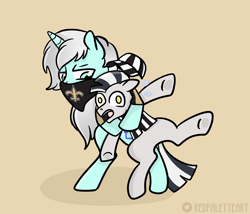 Size: 1196x1024 | Tagged: safe, artist:redpalette, imported from derpibooru, oc, unicorn, zebra, american football, bandana, choke, chokehold, cute, hat, horn, new orleans saints, nfc championship, nfl, rage, referee, sports, sweat, sweatdrop, unicorn oc