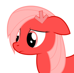Size: 1012x996 | Tagged: safe, artist:joey, edit, imported from derpibooru, oc, oc only, oc:downvote, earth pony, pony, derpibooru, arrow, bust, cropped, derpibooru ponified, female, floppy ears, frown, icon, mare, meta, ponified, portrait, side view, simple background, solo, transparent background, upscaled, waifu2x