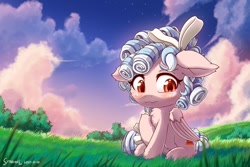 Size: 1280x854 | Tagged: safe, artist:symbianl, imported from derpibooru, cozy glow, pegasus, pony, cozybetes, cute, female, filly, grass, sad, sadorable, solo