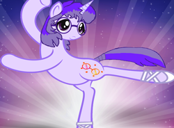 Size: 2118x1556 | Tagged: safe, artist:mellow91, imported from derpibooru, oc, oc:glass sight, unicorn, ballerina, ballet, ballet slippers, dancing, female, glasses, mare, solo