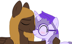 Size: 3202x1949 | Tagged: safe, artist:mellow91, imported from derpibooru, oc, oc:glass sight, oc:mellow rhythm, pegasus, unicorn, beard, blushing, couple, duo, facial hair, female, glasses, love, male, nuzzling, oc x oc, shipping, simple background, transparent background