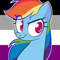 Size: 1280x1280 | Tagged: safe, artist:watchoutoprah, imported from derpibooru, rainbow dash, pegasus, pony, asexual, asexual pride flag, female, headcanon, lgbt headcanon, mare, pride, pride flag, sexuality headcanon, solo