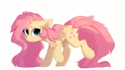 Size: 2014x1130 | Tagged: safe, artist:fluffy_sketch, imported from derpibooru, fluttershy, pegasus, chest fluff, cute, female, floppy ears, looking at you, mare, shyabetes, simple background, smiling, solo, white background