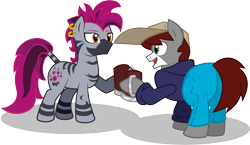 Size: 4770x2768 | Tagged: safe, artist:khaki-cap, imported from derpibooru, oc, oc only, oc:khaki, oc:khaki-cap, oc:zjin, oc:zjin-wolfwalker, earth pony, zebra, derpibooru community collaboration, 2021 community collab, butt, cap, clothes, earth pony oc, hat, hoodie, jean thicc, jeans, mane, mug, pants, simple background, tail, thicc ass, transparent background, vector, zebra oc