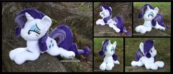 Size: 4102x1754 | Tagged: safe, artist:peruserofpieces, imported from derpibooru, rarity, unicorn, beanie (plushie), bedroom eyes, female, looking at you, lying down, mare, plushie, prone, smiling, smiling at you, solo, tree