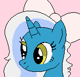 Size: 156x150 | Tagged: safe, artist:rainbow-softie, imported from derpibooru, oc, oc:fleurbelle, alicorn, alicorn oc, bow, female, hair bow, horn, mare, pink background, simple background, wings, yellow eyes