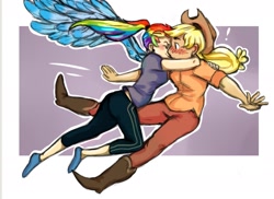 Size: 2407x1748 | Tagged: artist needed, source needed, safe, imported from derpibooru, applejack, rainbow dash, human, appledash, female, humanized, lesbian, shipping, winged humanization, wings