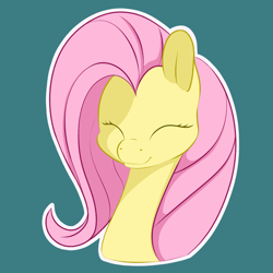 Size: 1280x1280 | Tagged: safe, artist:aquaticvibes, imported from derpibooru, fluttershy, pony, bust, eyes closed, female, green background, mare, outline, portrait, simple background, smiling, solo, three quarter view, white outline