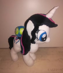 Size: 1080x1243 | Tagged: safe, artist:rxndxm.artist, imported from derpibooru, oc, oc only, oc:shooting star, parasprite, pony, unicorn, duo, eyelashes, horn, irl, photo, plushie, riding, unicorn oc