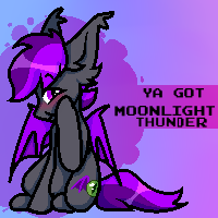 Size: 200x200 | Tagged: artist needed, safe, imported from derpibooru, oc, oc only, oc:moonlight thunder, bat pony, pony, banned from equestria daily, blushing, commission, implied sex, looking at you, shy, sitting, smiling, solo, splash art, text, ya got, ych result