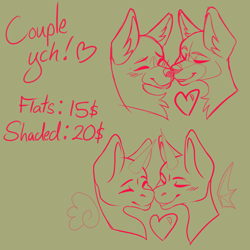 Size: 2000x2000 | Tagged: safe, artist:defiantfox, imported from derpibooru, pony, commission, couple, furry, heart, kissy face, simple background, ych sketch, your character here