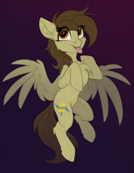 Size: 2699x3500 | Tagged: safe, artist:airfly-pony, imported from derpibooru, oc, oc only, oc:static spark, pegasus, pony, flying, spread wings, tongue out, wings