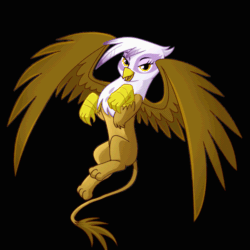 Size: 600x600 | Tagged: safe, artist:madmax, artist:wooshy, edit, editor:wooshy, imported from derpibooru, gilda, griffon, animated, black background, female, flying, gif, looking at you, simple background, solo