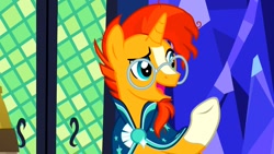 Size: 1280x720 | Tagged: safe, imported from derpibooru, screencap, sunburst, pony, unicorn, uncommon bond, beard, clothes, facial hair, glasses, male, solo