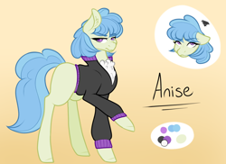 Size: 930x677 | Tagged: safe, artist:cyrinthia, imported from derpibooru, oc, oc:anise, earth pony, pony, clothes, female, magical lesbian spawn, mare, offspring, parent:photo finish, parent:sapphire shores