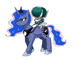 Size: 800x640 | Tagged: safe, artist:tzc, imported from derpibooru, princess luna, calyrex, pokemon sword and shield, pokémon, riding, riding a pony, simple background, transparent background