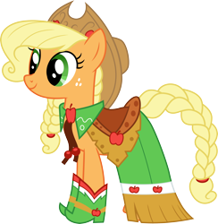 Size: 3000x3078 | Tagged: safe, artist:cloudy glow, artist:cloudyglow, imported from derpibooru, applejack, earth pony, pony, the best night ever, alternate hairstyle, braid, clothes, dress, female, gala dress, hat, simple background, solo, transparent background, vector