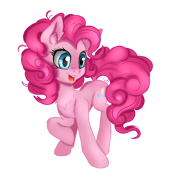 Size: 1048x1080 | Tagged: safe, artist:jbond, artist:zetamad, color edit, edit, imported from derpibooru, pinkie pie, earth pony, pony, chest fluff, colored, coloring, cute, diapinkes, ear fluff, female, head turn, looking at something, mare, open mouth, painting, raised hoof, simple background, solo, standing, three quarter view, turned head, white background