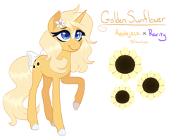 Size: 1546x1208 | Tagged: safe, artist:frostedpuffs, imported from derpibooru, oc, oc only, oc:golden sunflower, pony, unicorn, female, magical lesbian spawn, mare, offspring, parent:applejack, parent:rarity, parents:rarijack, simple background, solo, white background