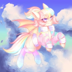 Size: 1280x1280 | Tagged: safe, artist:yamikonek0, imported from derpibooru, oc, oc only, oc:pastel kisses, bat pony, pony, bat pony oc, bat wings, deviantart watermark, obtrusive watermark, solo, watermark, wings