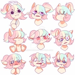 Size: 1280x1280 | Tagged: safe, artist:yamikonek0, imported from derpibooru, oc, oc only, oc:pastel kisses, bat pony, pony, vampire, deviantart watermark, emote, floppy ears, obtrusive watermark, simple background, solo, watermark, white background