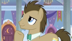 Size: 1280x720 | Tagged: safe, imported from derpibooru, screencap, doctor whooves, time turner, earth pony, pony, a horse shoe-in, bowtie, cute, male, school of friendship, solo