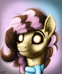 Size: 1000x1200 | Tagged: safe, artist:misiekpl, imported from derpibooru, oc, oc only, oc:chocolate swirl, pony, bust, female, glowing eyes, head, solo, solo female