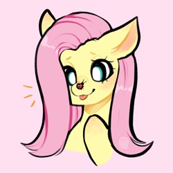 Size: 2048x2048 | Tagged: safe, artist:cozygh0st, imported from derpibooru, fluttershy, insect, ladybug, pony, :p, colored pinnae, cute, female, high res, insect on nose, looking at something, mare, pink background, shyabetes, simple background, solo, tongue out