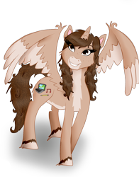 Size: 1130x1444 | Tagged: safe, artist:twin-fan, imported from derpibooru, oc, oc only, alicorn, pony, alicorn oc, ear piercing, female, grin, horn, mare, piercing, simple background, smiling, solo, transparent background, two toned wings, unshorn fetlocks, wings