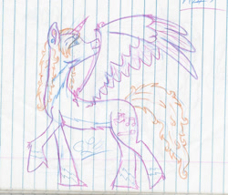 Size: 1214x1038 | Tagged: safe, artist:twin-fan, imported from derpibooru, oc, oc only, alicorn, pony, alicorn oc, ear piercing, female, horn, lineart, lined paper, mare, piercing, solo, traditional art, wings