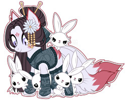 Size: 4144x3264 | Tagged: safe, artist:elberas, imported from derpibooru, oc, oc only, oc:yuki cheri, earth pony, pony, rabbit, animal, clothes, cute, female, flower, flower in hair, hairpin, kitsune, mare, markings, simple background, socks, solo, transparent background, yukata