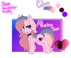 Size: 1383x1139 | Tagged: safe, artist:naaltive, imported from derpibooru, oc, oc only, oc:alluring gaze, earth pony, pony, bedroom eyes, choker, earth pony oc, eyeshadow, female, makeup, reference sheet, simple background, solo, tongue out, transparent background