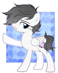 Size: 2040x2590 | Tagged: safe, artist:lazuli, artist:mint-light, imported from derpibooru, oc, oc only, pegasus, pony, commission, eye clipping through hair, pegasus oc, raised hoof, signature, simple background, solo, transparent background, wings, ych result