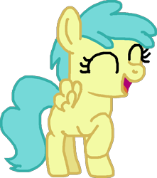 Size: 624x705 | Tagged: safe, artist:mario64, imported from derpibooru, rainy feather, pegasus, pony, secrets and pies, 1000 hours in ms paint, cute, drawn on scratch, female, filly, grin, ms paint, rainybetes, raised hoof, smiling