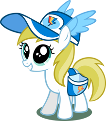 Size: 900x1031 | Tagged: safe, artist:abydos91, lemon daze, earth pony, pony, .ai available, .svg available, bag, baseball cap, cap, female, filly, grin, hat, puppy dog eyes, rainbow dash fanclub, saddle bag, simple background, smiling, svg, sweet lemonade, transparent background, vector