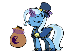 Size: 1800x1350 | Tagged: safe, artist:flutterluv, imported from derpibooru, trixie, pony, unicorn, candy bag, clothes, costume, magic, nightmare night costume, simple background, solo, telekinesis, transparent background