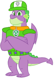 Size: 726x1043 | Tagged: safe, artist:徐詩珮, edit, imported from derpibooru, vector edit, spike, dragon, series:sprglitemplight diary, series:sprglitemplight life jacket days, series:springshadowdrops diary, series:springshadowdrops life jacket days, my little pony: the movie, alternate universe, clothes, gigachad spike, male, older, older spike, paw patrol, rocky (paw patrol), simple background, solo, transparent background, vector, winged spike