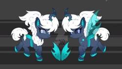 Size: 1280x726 | Tagged: safe, artist:irennecalder, imported from derpibooru, oc, changeling, blue changeling, deviantart watermark, female, obtrusive watermark, offspring, parent:queen chrysalis, parent:storm king, solo, watermark