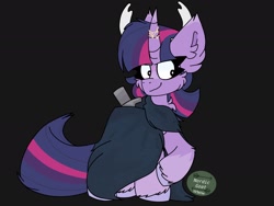 Size: 2048x1536 | Tagged: safe, artist:nordicgoat, imported from derpibooru, twilight sparkle, alicorn, antlers, cape, clothes, crossover, dagger, female, fluffy, hollow knight, horn, horn ring, jewelry, raised hoof, ring, solo, twilight sparkle (alicorn), weapon