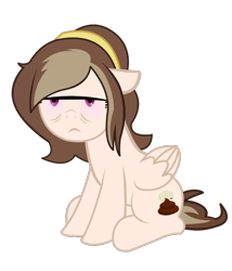 Size: 856x999 | Tagged: safe, artist:cloperella, imported from ponybooru, oc, oc:cloperella, pegasus, pony, angry, bags under eyes, female, frown, mare, pegasus oc, simple background, sitting, solo, transparent background, two toned mane, unibrow, vector, wings