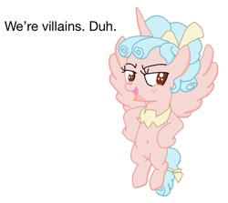 Size: 756x673 | Tagged: safe, artist:whistle blossom, imported from derpibooru, cozy glow, alicorn, pony, belly button, bow, captain obvious, card-carrying villain, dialogue, female, filly, foal, hair bow, shading practice, simple background, solo, tail bow, we're villains duh, white background
