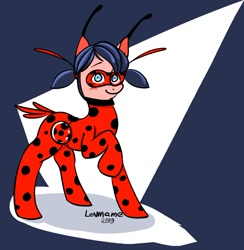 Size: 892x915 | Tagged: safe, artist:lowname, imported from derpibooru, earth pony, pony, clothes, costume, marinette dupain-cheng, mask, miraculous ladybug, ponified, raised hoof, signature, solo