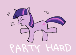 Size: 346x250 | Tagged: safe, artist:ujey02, imported from derpibooru, twilight sparkle, unicorn, dancing, do the sparkle, eyes closed, music notes, open mouth, party hard, profile, purple background, simple background, solo, unicorn twilight