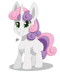 Size: 1000x1200 | Tagged: safe, artist:zachc, imported from derpibooru, sweetie belle, unicorn, blank flank, female, filly, horn, solo