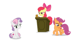 Size: 1191x670 | Tagged: safe, artist:chebut, imported from derpibooru, apple bloom, scootaloo, sweetie belle, earth pony, pegasus, unicorn, cutie mark crusaders, disappointed, female, filly, lidded eyes, looking down, podium, sad, simple background, transparent background, vector